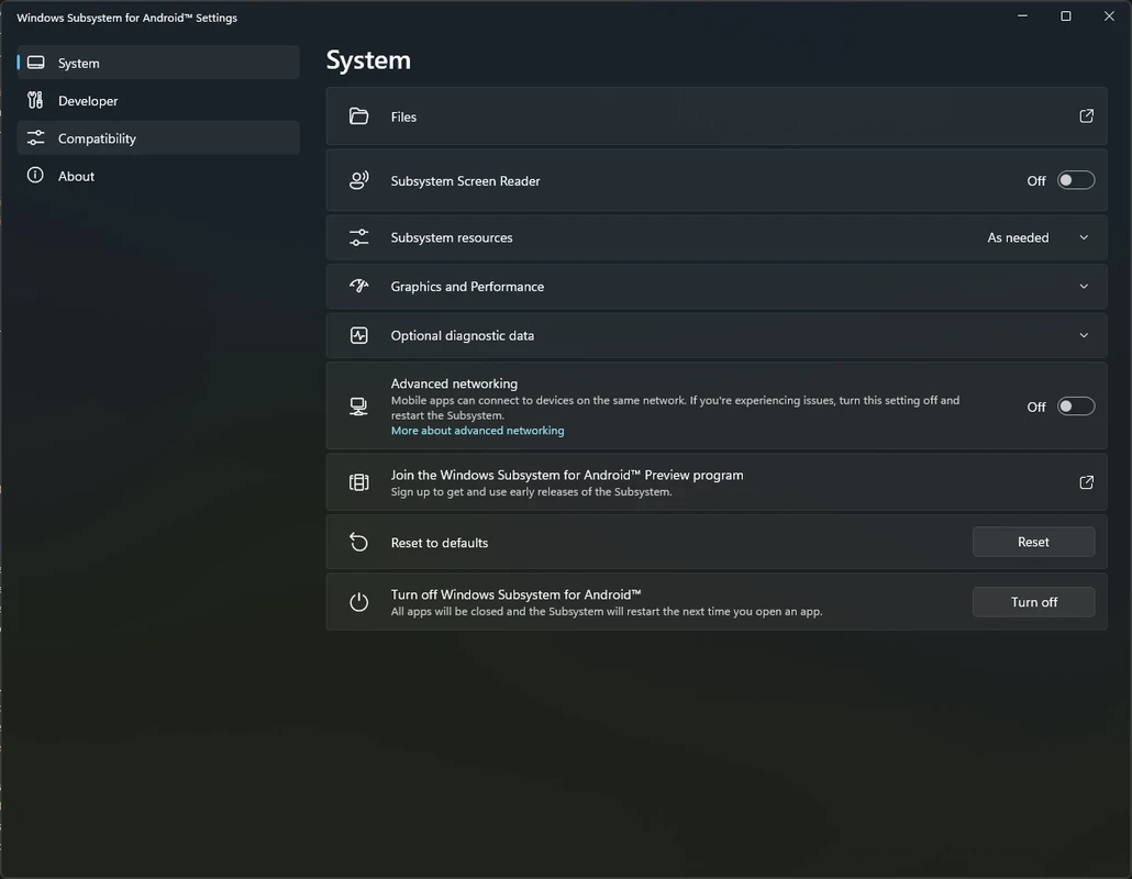 Windows Subsystem for Android (WSA) — 스크린샷 1
